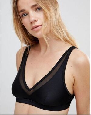 Playful Promises Black Mesh Paneled High Apex Bikini Top size 8